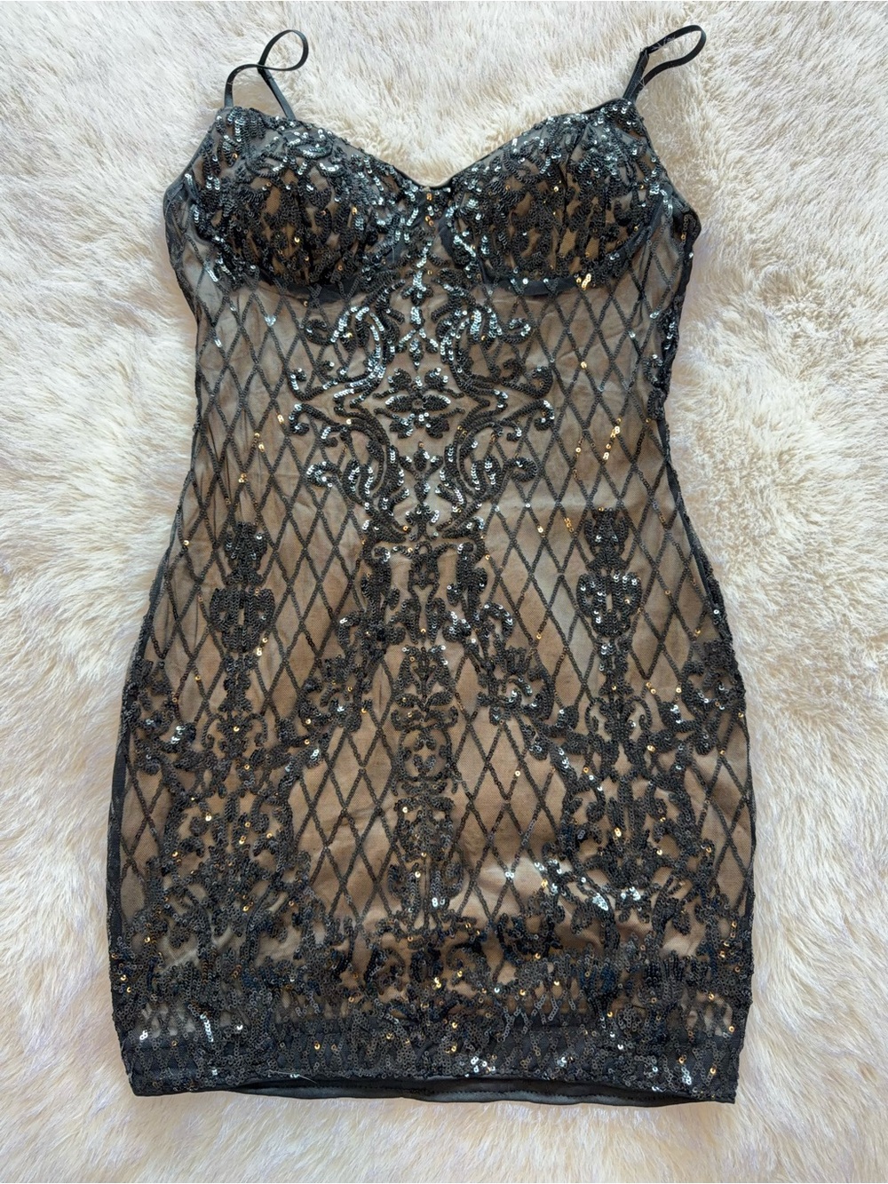 Lulu's Black Sequin Mesh Slip Dress